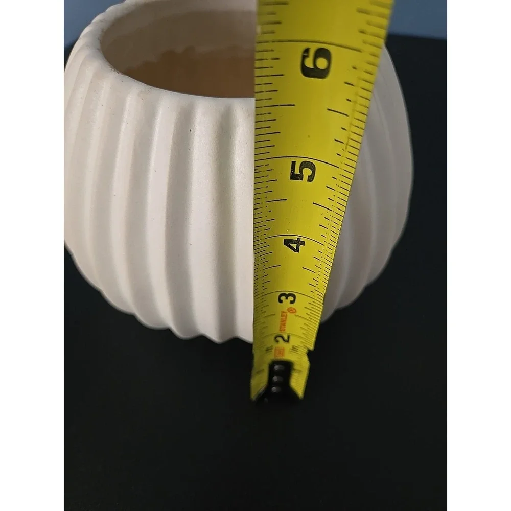West Elm Planter Vase Textured Fluted Round Stoneware‎ White Glaze Retired 5.5